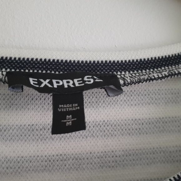 Express Striped Tie Waist Black & White Cotton Blend Blouse Size Medium - Picture 8 of 10
